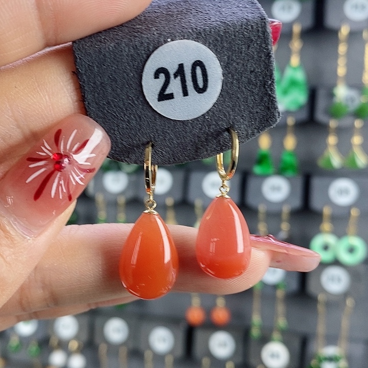 南红玛瑙耳饰18K金镶嵌