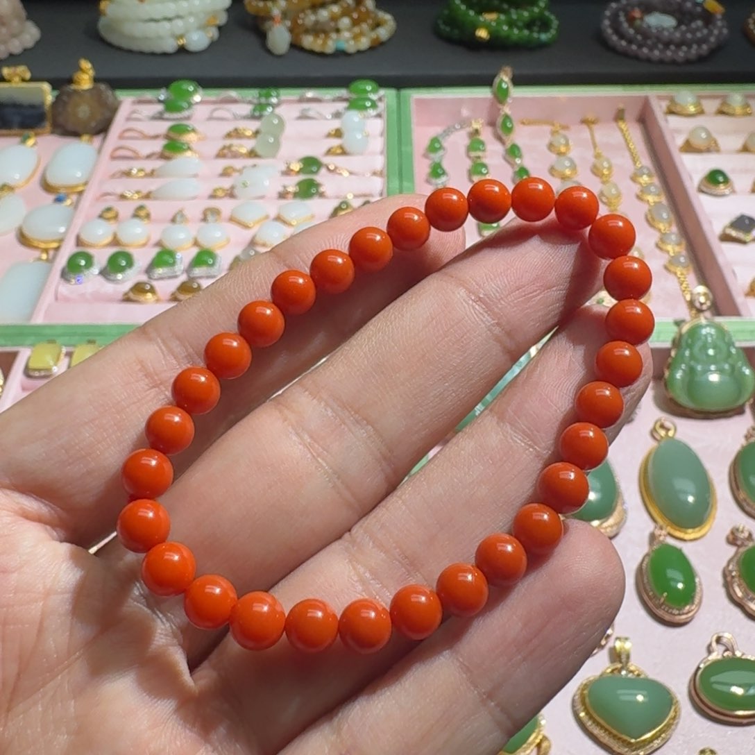 南红玛瑙手链未镶嵌瓦西柿子红6mm手链