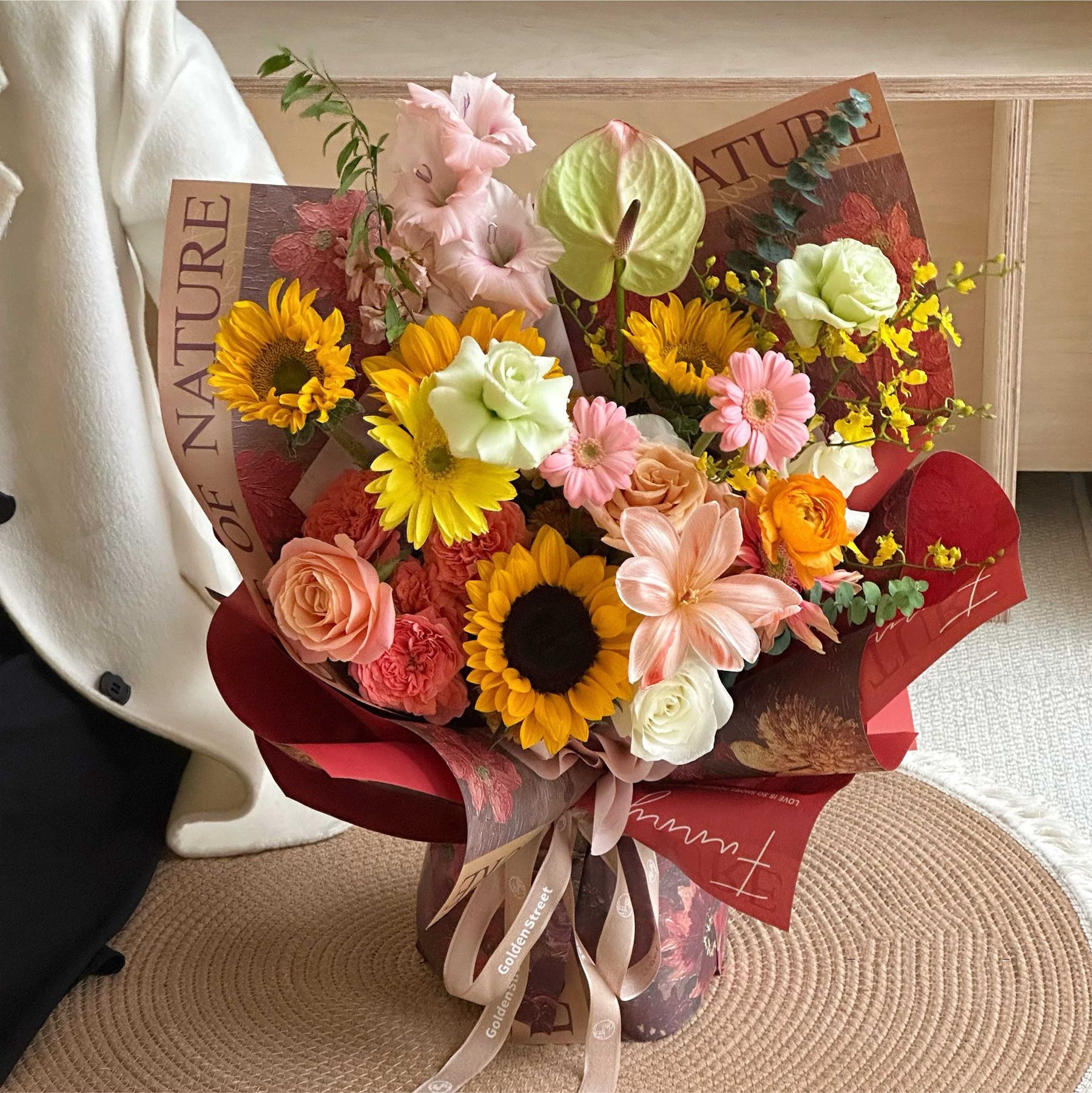 【捷优】美拉德油画风加厚牛皮纸红色系高级感鲜花花艺包装纸