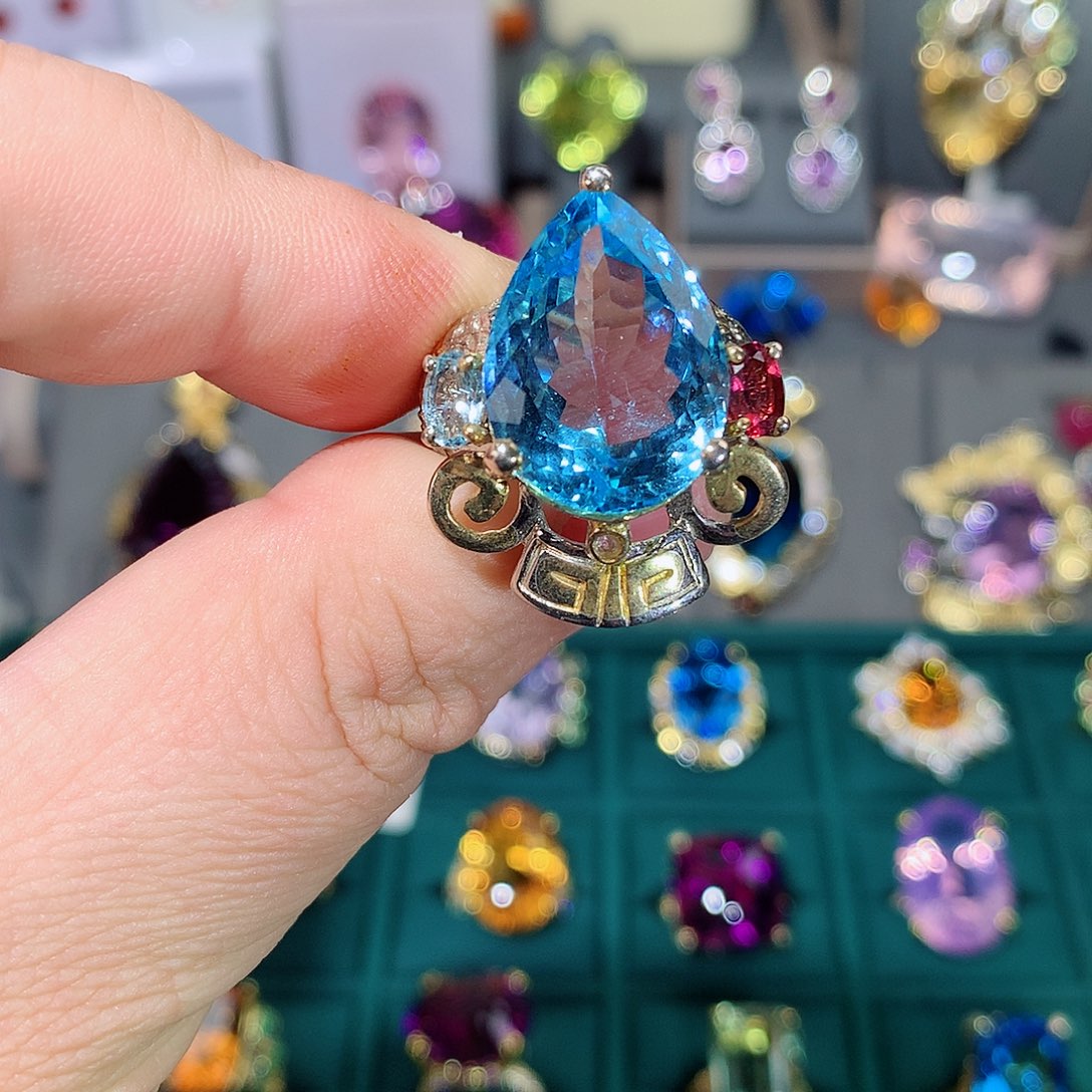 托帕石戒指银S925镶嵌戒指