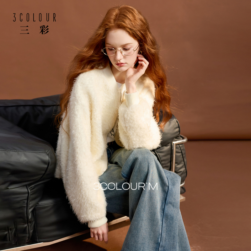 【绵羊毛】三彩2025冬季新款休闲毛呢外套毛绒单面呢宽松M