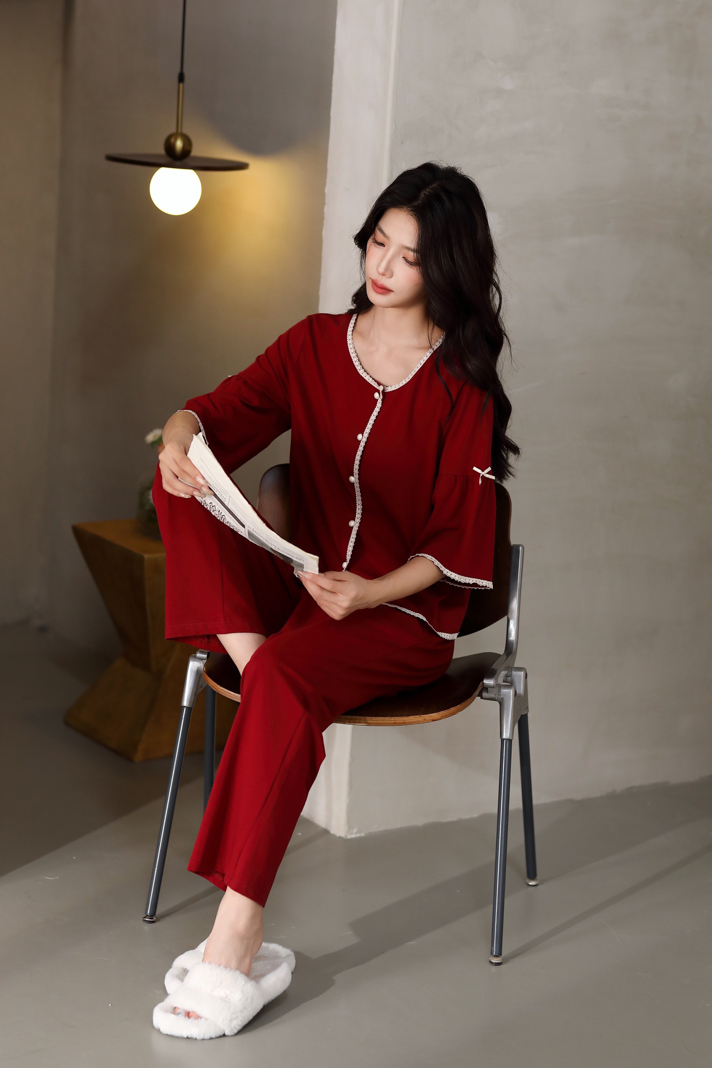 阿美甄选棉莱卡提花女套装55057