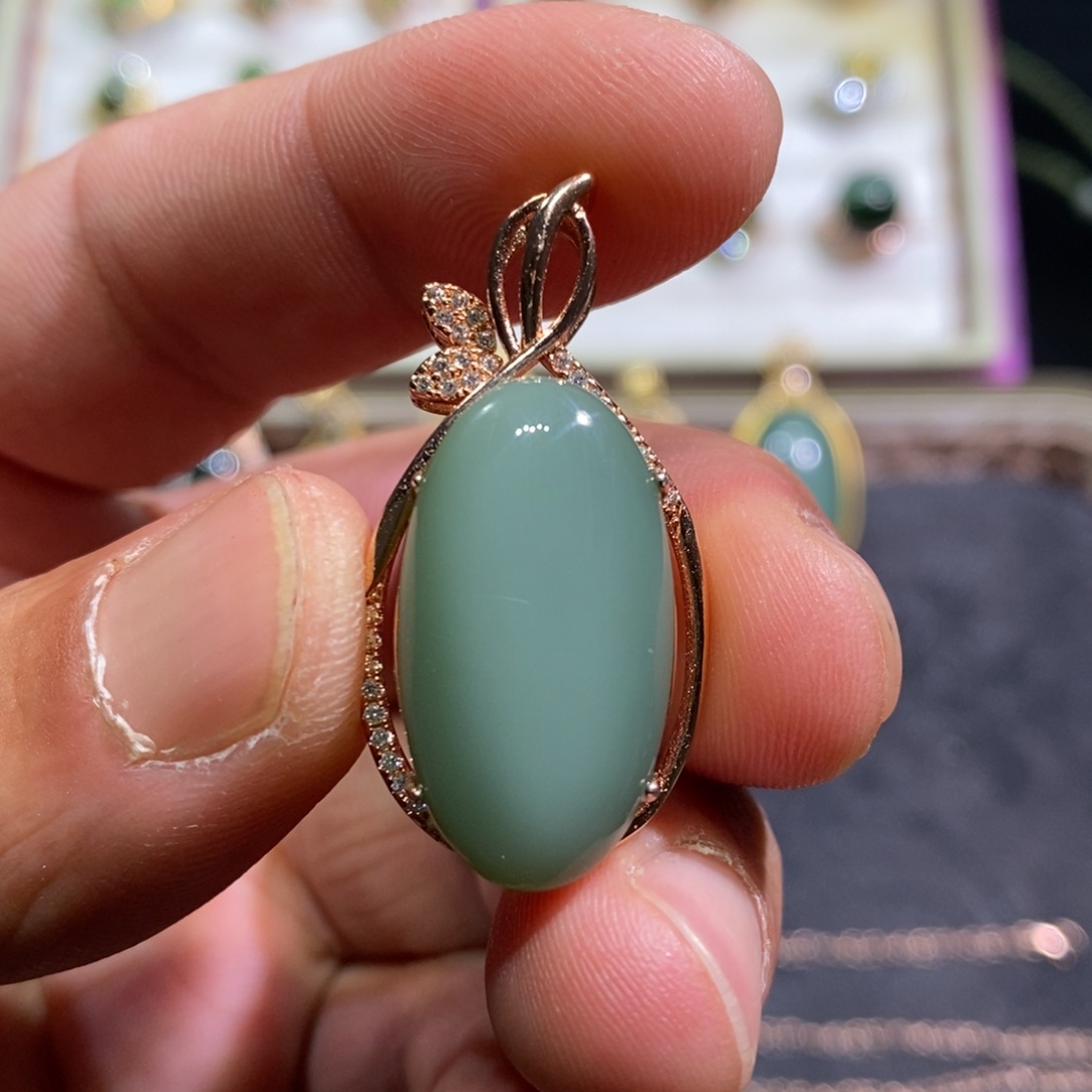 和田玉（碧玉）吊坠(不含链)银S925镶嵌