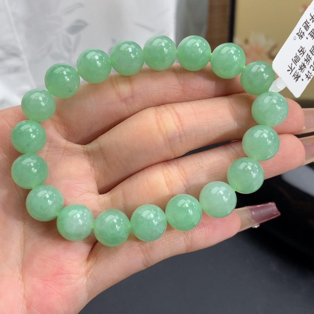 翡翠手链未镶嵌卡10冰胶晴绿手串