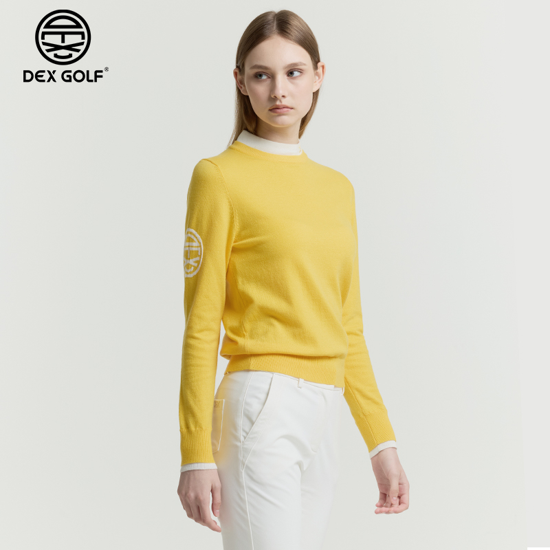 DEXGOLF高尔夫服装女士针织秋冬新款8200圆领套头毛衫保暖假两件