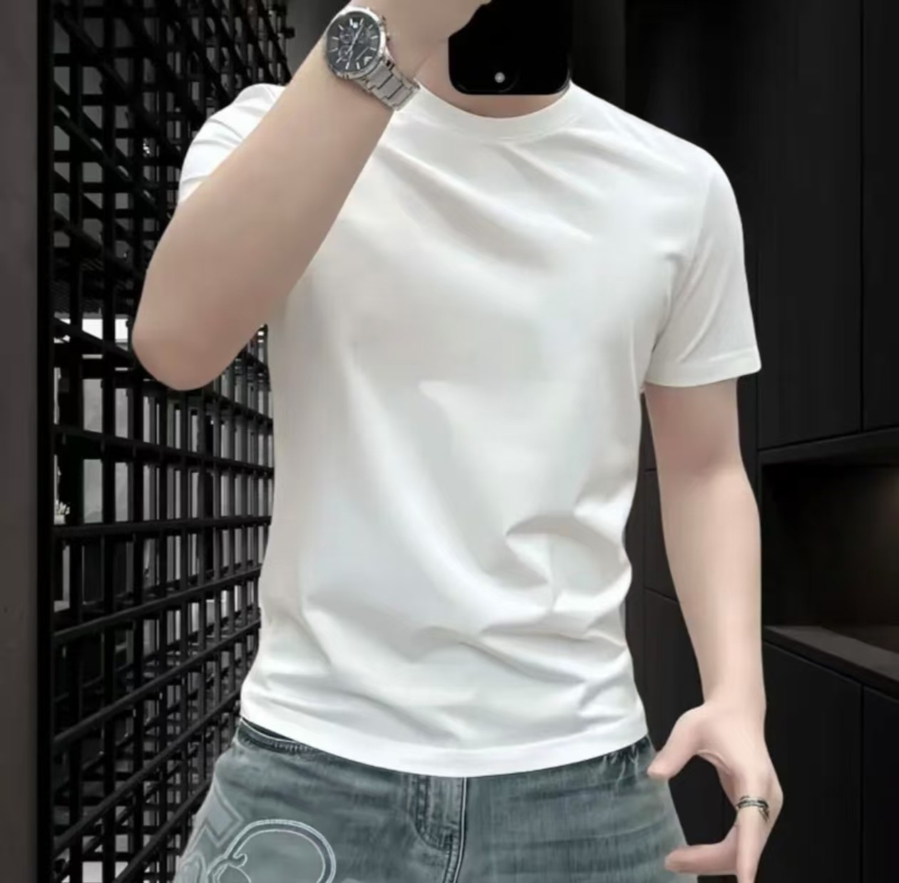 T恤纯色夏季男士短袖圆领黑色男装不属于图案印花