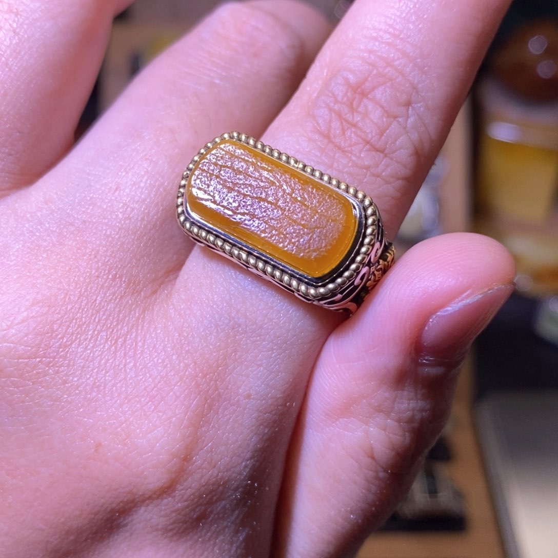 蜜蜡戒指银S925镶嵌岳*伟