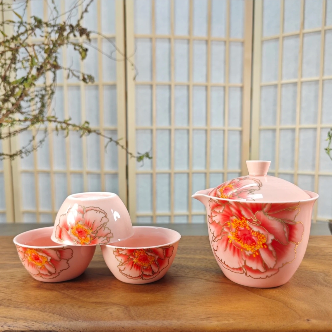 粉汝牡丹旅行茶具快客杯BB-2011