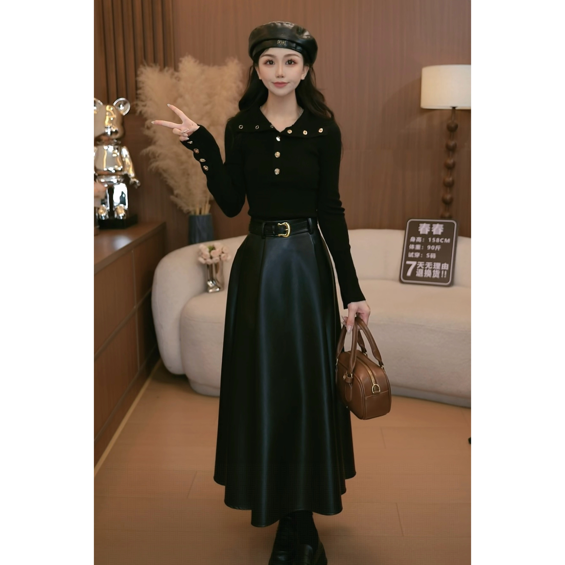 半开领长袖修身T恤女秋季紧身收腰短款打底上衣