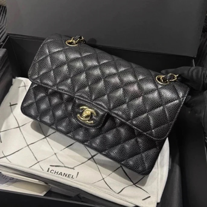 未使用 Chanel/香奈儿 CF黑金小号 芯片款 荔枝牛皮链条单肩包 