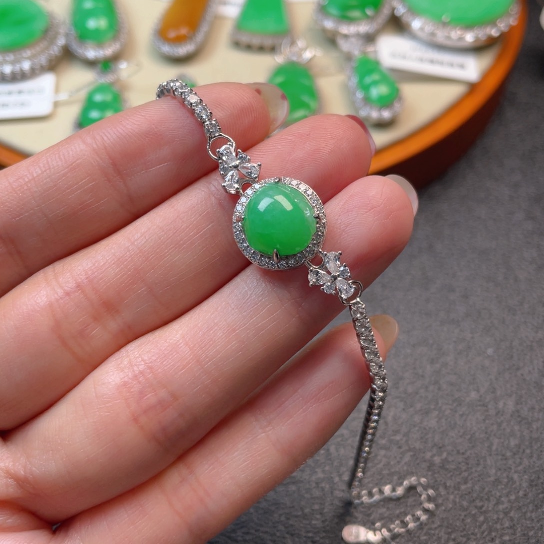 翡翠吊坠(不含链)银S925镶嵌手链