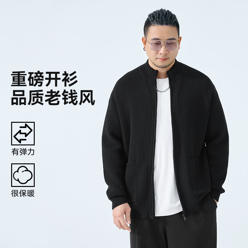 半墨大码男装宽松加大立领开衫重磅毛衣胖子男士秋季新款上衣3243