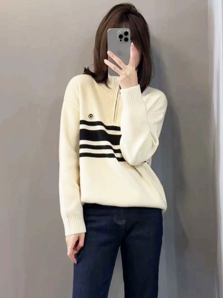 秋冬半拉链高领毛衣女款2024新款冬季高级感超好看针织衫打底上衣