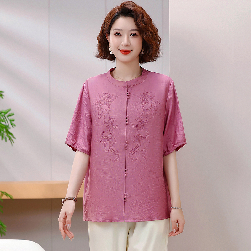 老年人短袖奶奶洋气老人衣服70多80岁老太太夏装肥婆大码女装衬衫