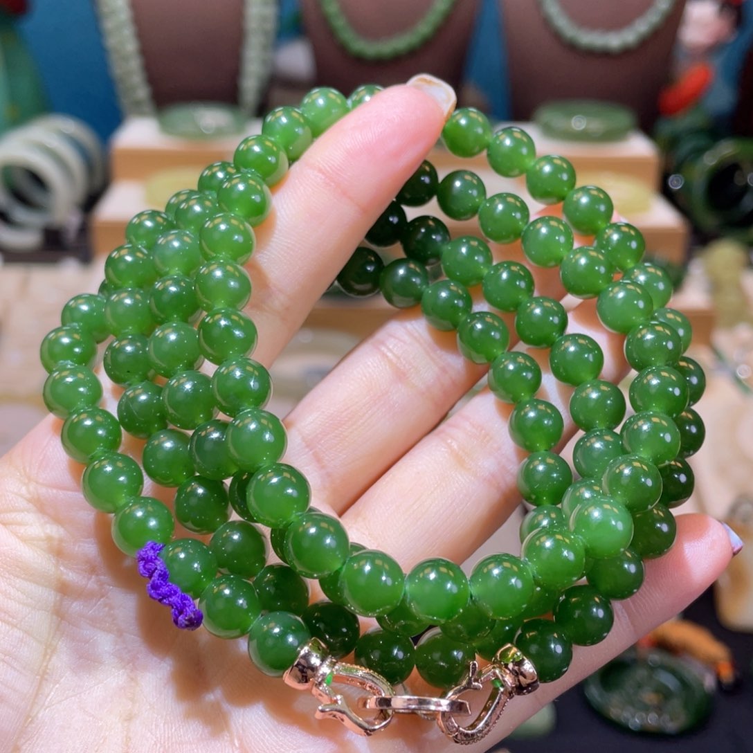 和田玉收藏级碧玉108未镶嵌