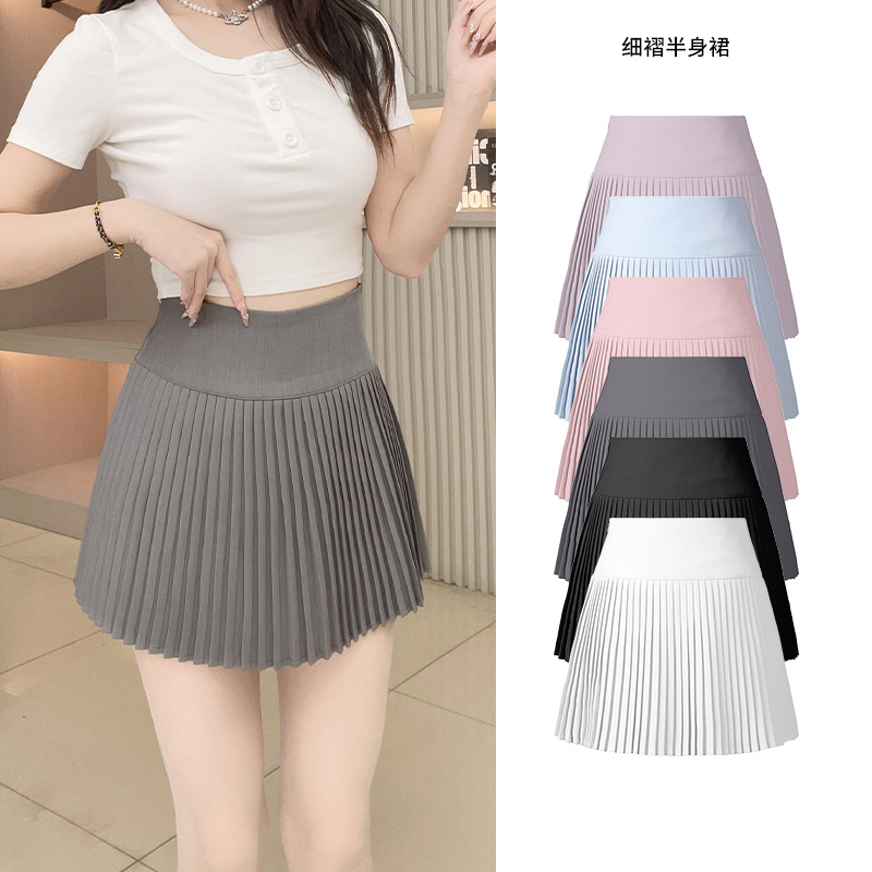 2025四季新款白色短款裙子女装防走光小白百褶短裙A字大码百褶裙