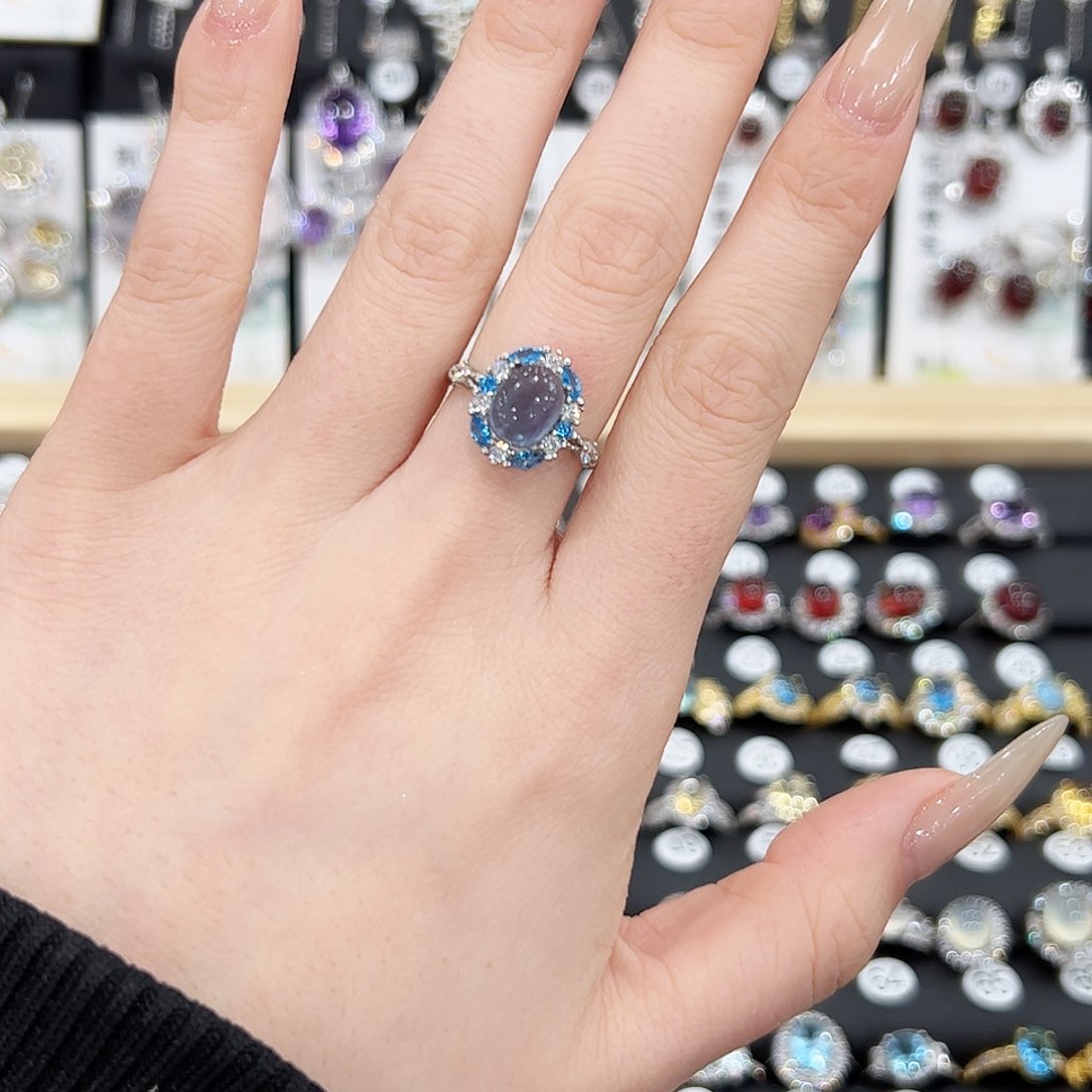 海蓝宝石戒圈银S925镶嵌戒指