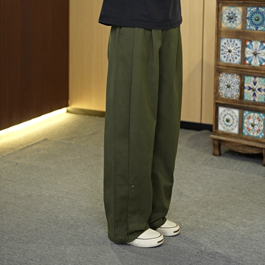 日系复古休闲工装裤宽松捏褶百搭休闲裤高级感长裤607