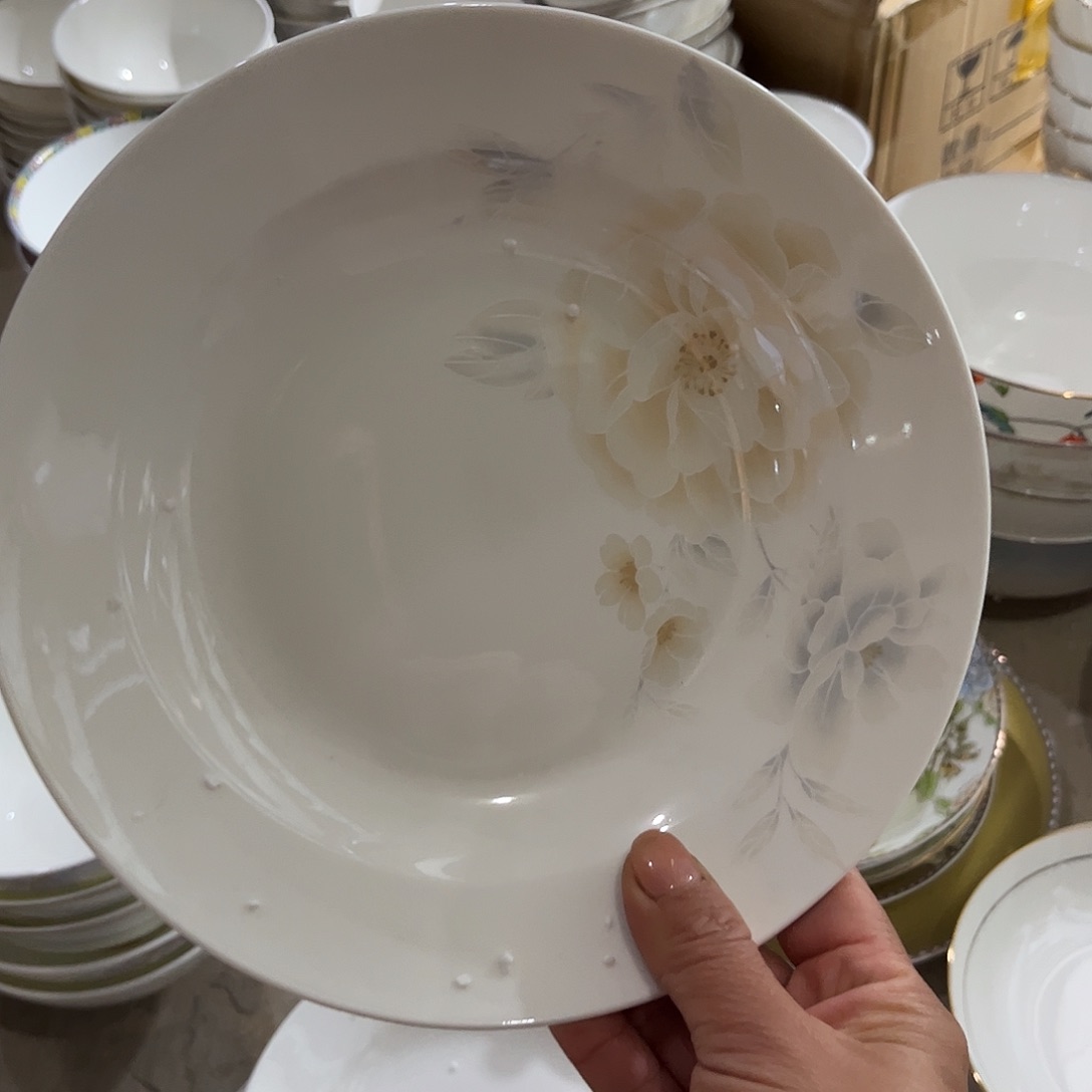 瓷片清雅八寸深盘七个微瑕