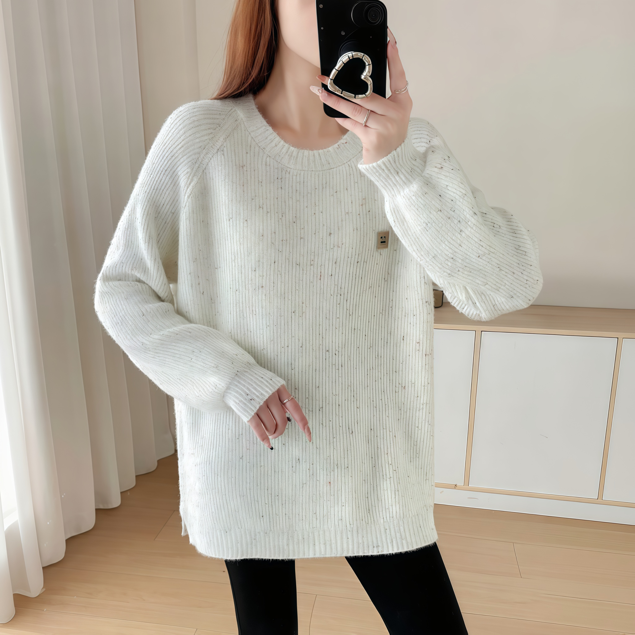 【水貂绒毛衣】孕妇装秋冬笑脸带标水貂绒毛衣圆领针织打底毛衣