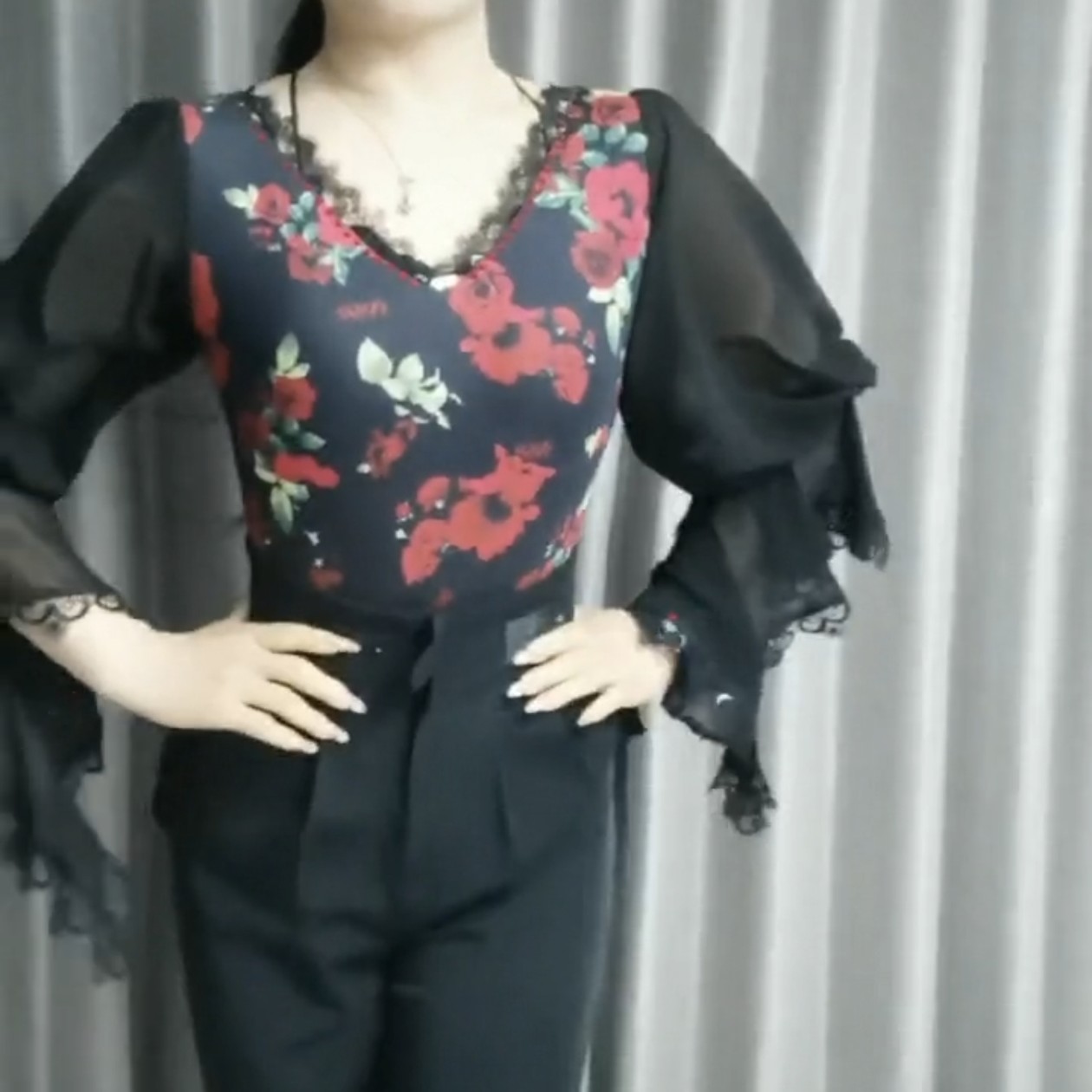 女士夏季透气玫瑰印花摩登舞连体练功服交谊舞广场舞适用