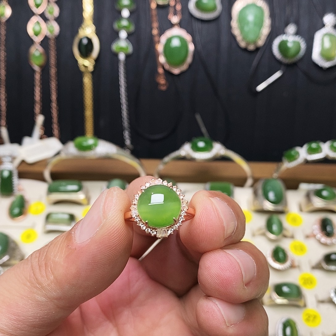 和田玉（碧玉）银S925镶嵌戒指