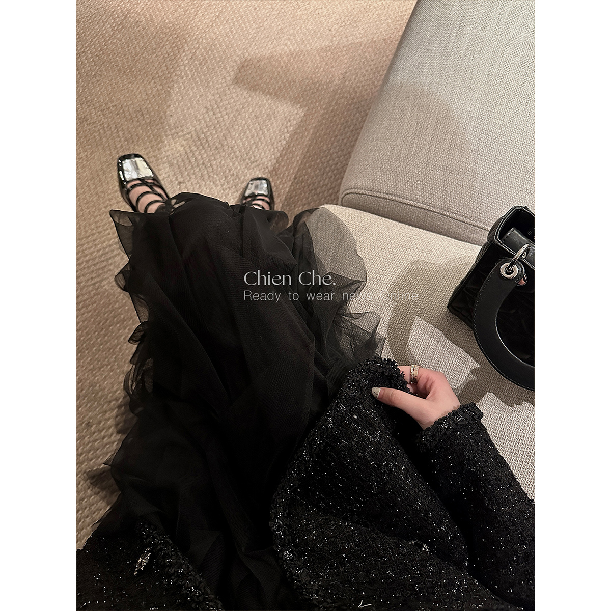 车迟恩Chien 法式仙女网纱裙设计重工a字千金感半身长裙女C240928