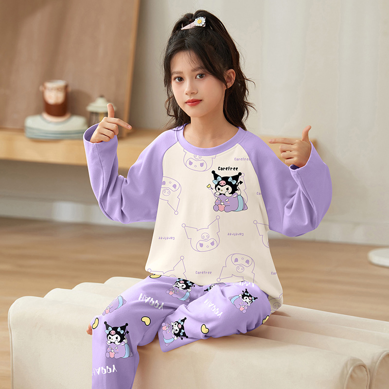 保暖春秋季中大童睡衣春装小女孩空调长袖家居服卡通可爱女童薄款