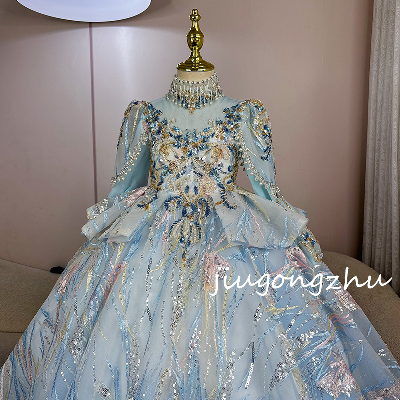 【蓝法甜梦】儿童女童生日走秀花童宴会洋气轻奢拖尾女孩蓬蓬纱