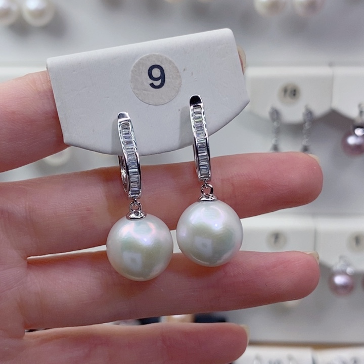 行***水耳饰淡水珍珠银S925镶嵌A