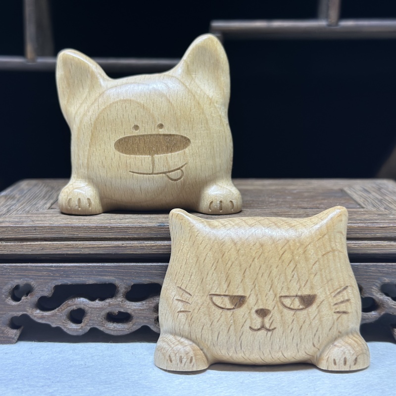 小狗小猫磁吸款摆件实木雕刻桌面中控台摆件创意个性可爱卡通礼物