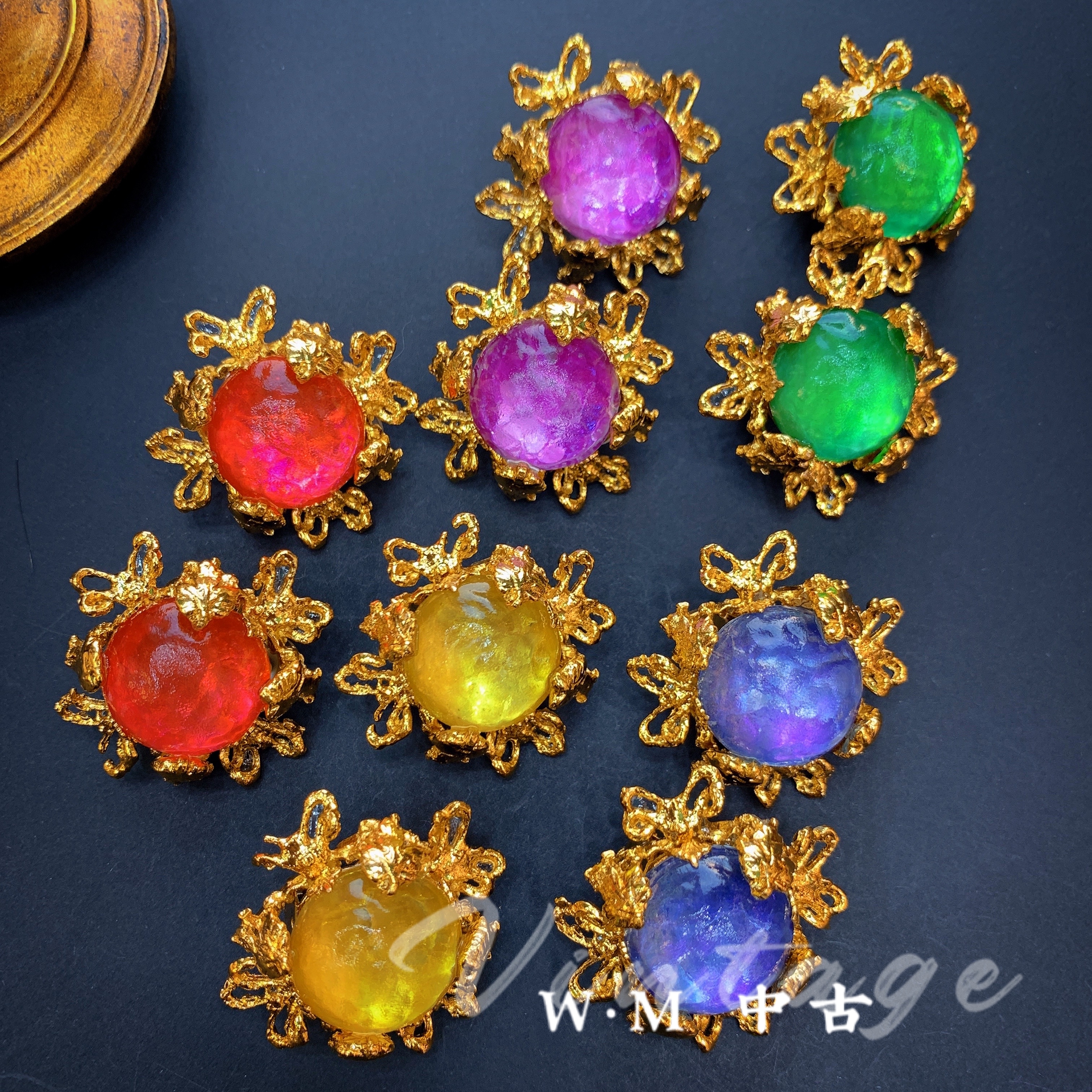 铜合金耳饰 W·M中古-Gavilane（法）山茶花月桂耳夹