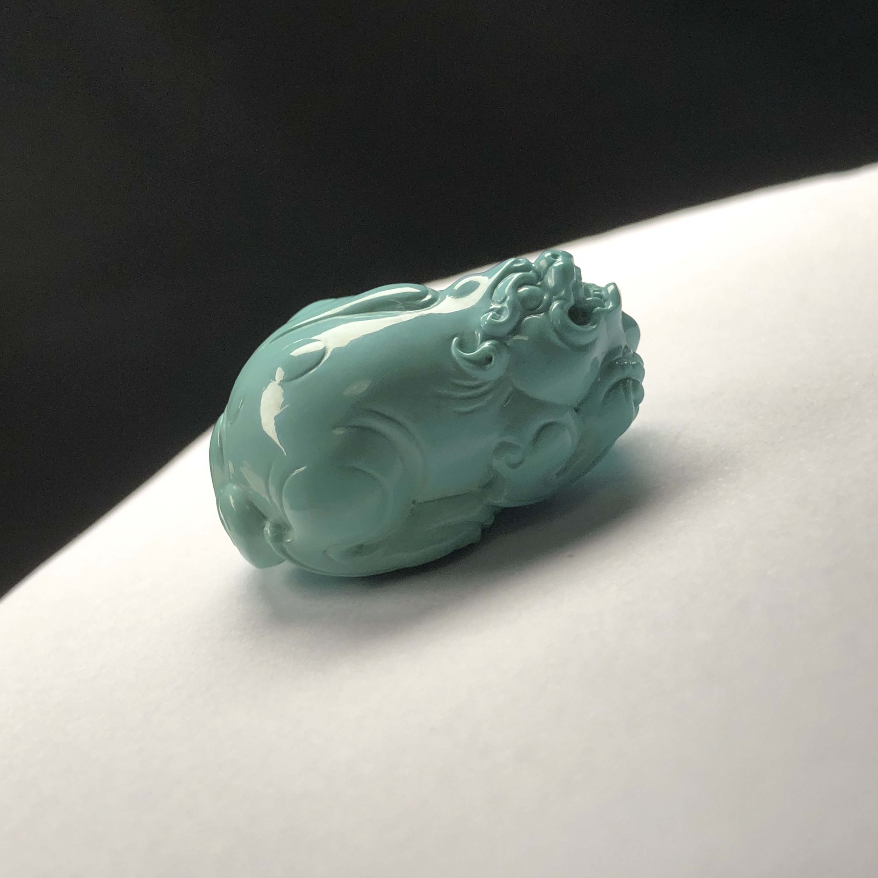 「鼎玉松石」原矿绿松石雕刻貔貅吊坠 保真保天然 地大证书