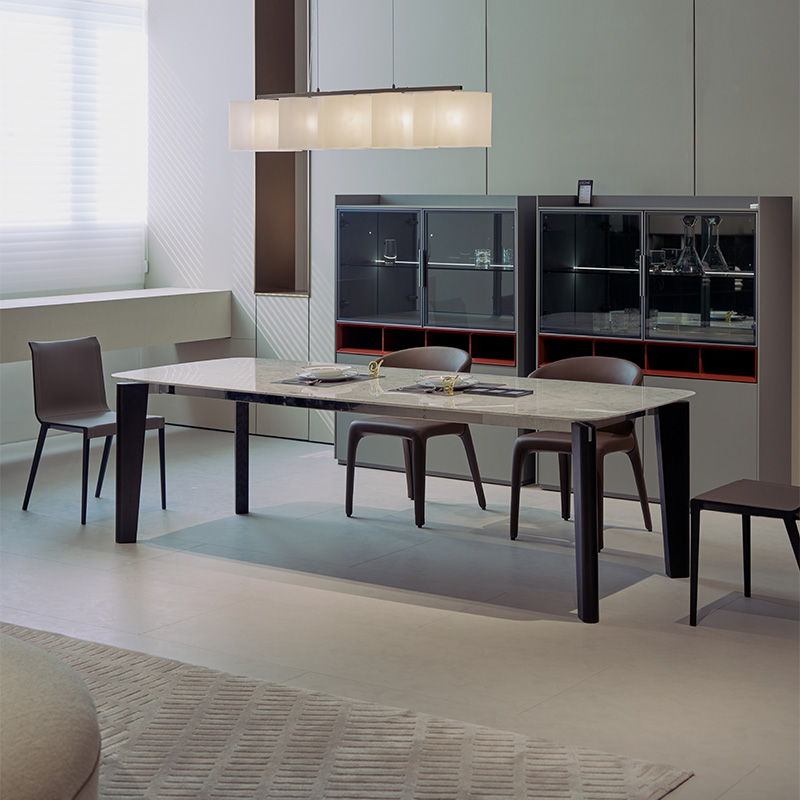 如恩 意式极简风格天然大理石六个人餐台两米长方形奢石餐桌GT539