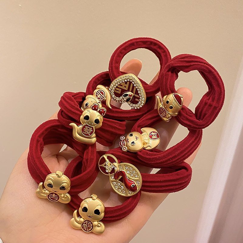 蛇圈年丸子女风头发本命红色高弹力头绳头饰中国新款2025皮筋耐