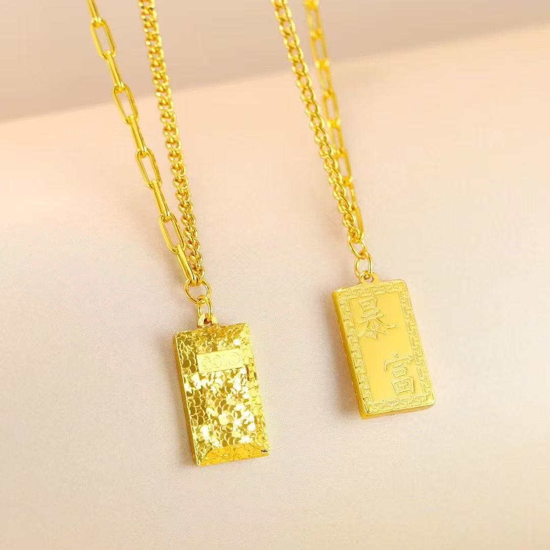 铜合金吊坠 龙鳞碎冰冰暴富砖项链金色气质时尚