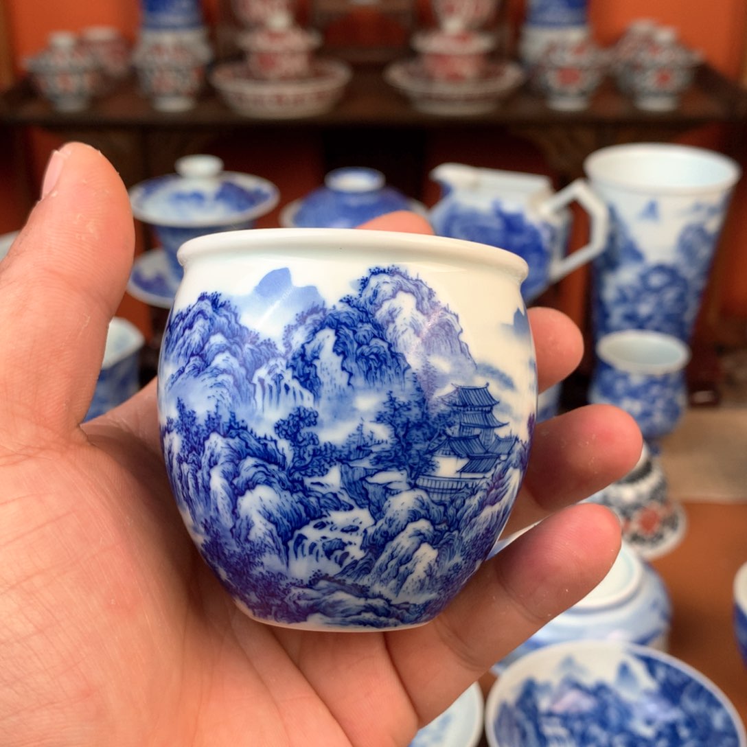 山水主人杯手工手绘