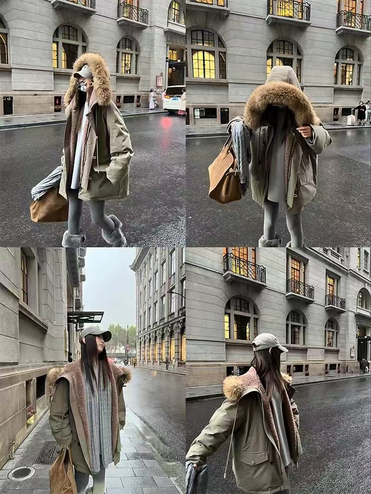 气质工装派克服毛领棉服连帽外套宽松冬季新款加厚保暖928