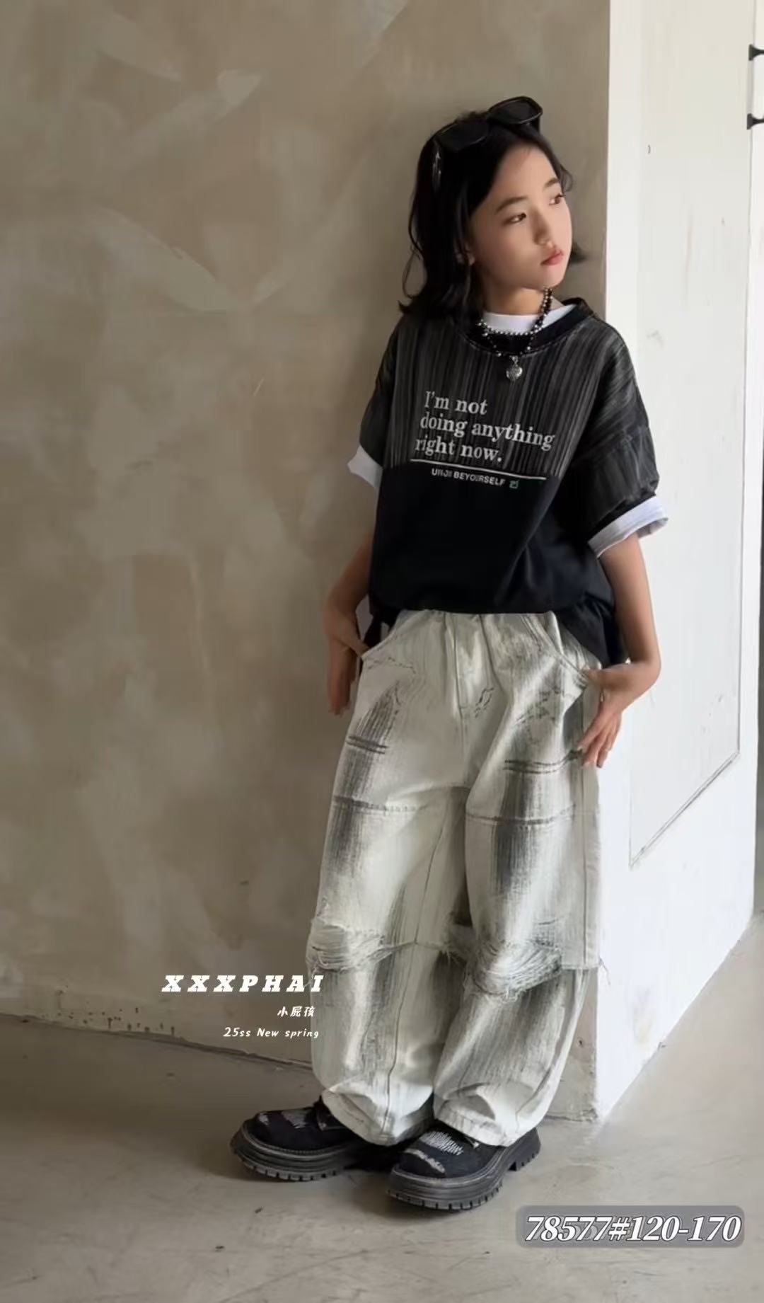 韩 2025【Y】3月9日 男女童时尚百搭白色休闲裤8577-
