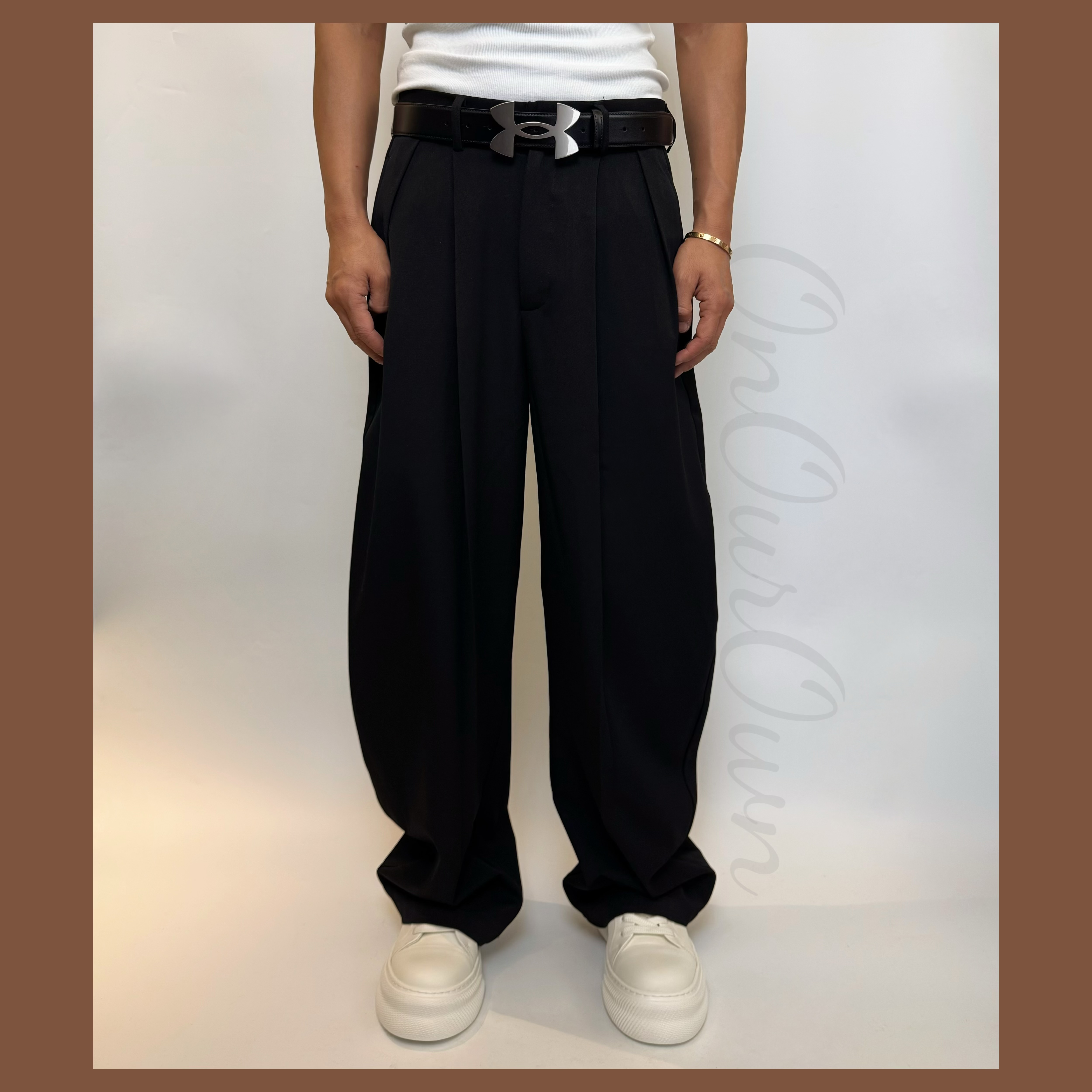 On Our Own褶皱垂感阔腿西裤休闲时尚弯刀裤流行宽松宽松西裤