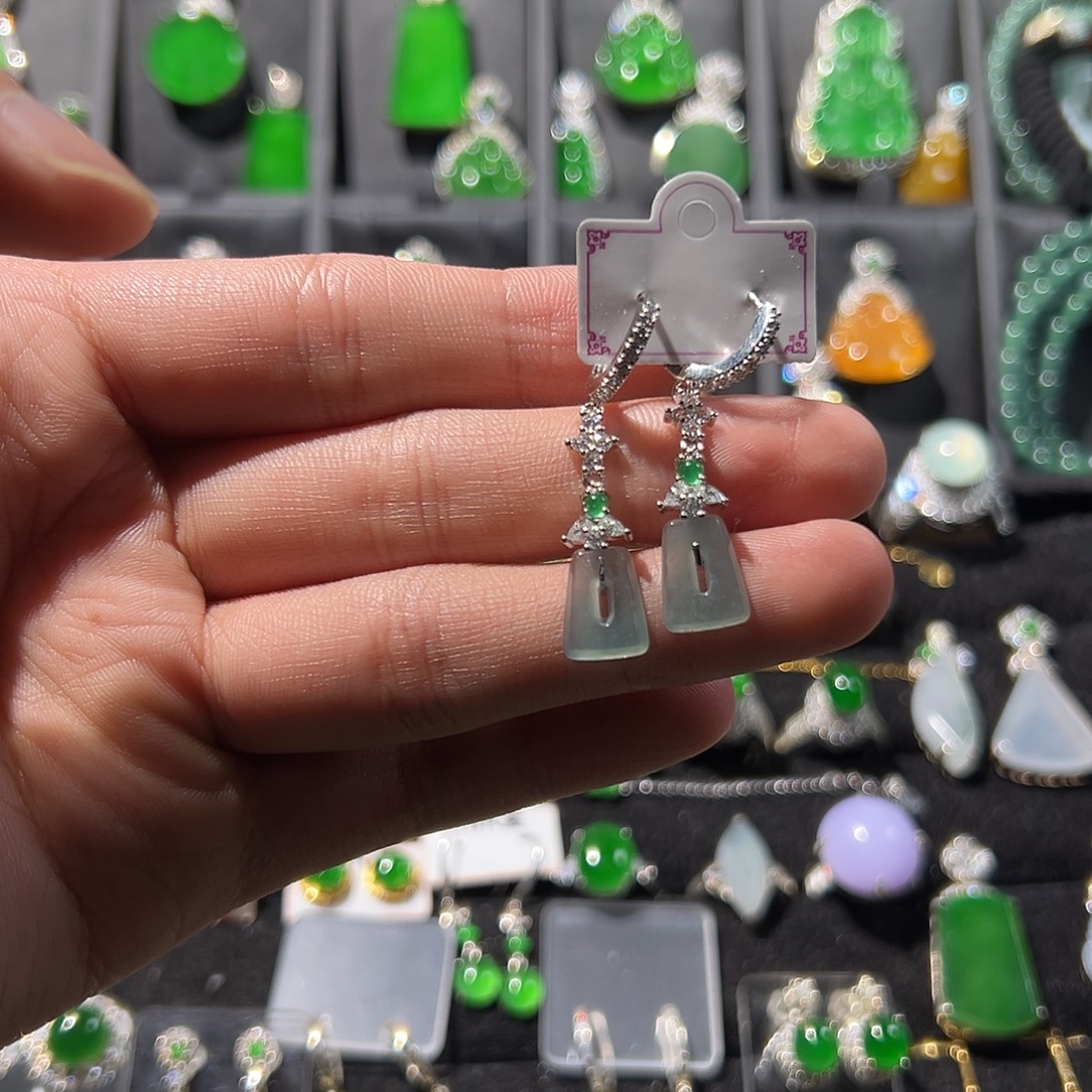 翡翠银S925镶嵌耳饰