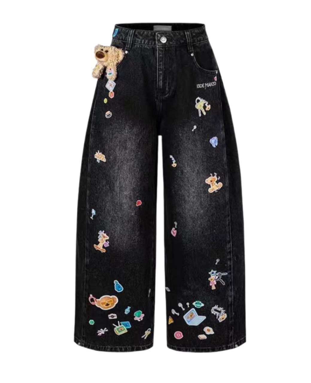 11+2D正确版本25年新款小熊贴画牛仔裤