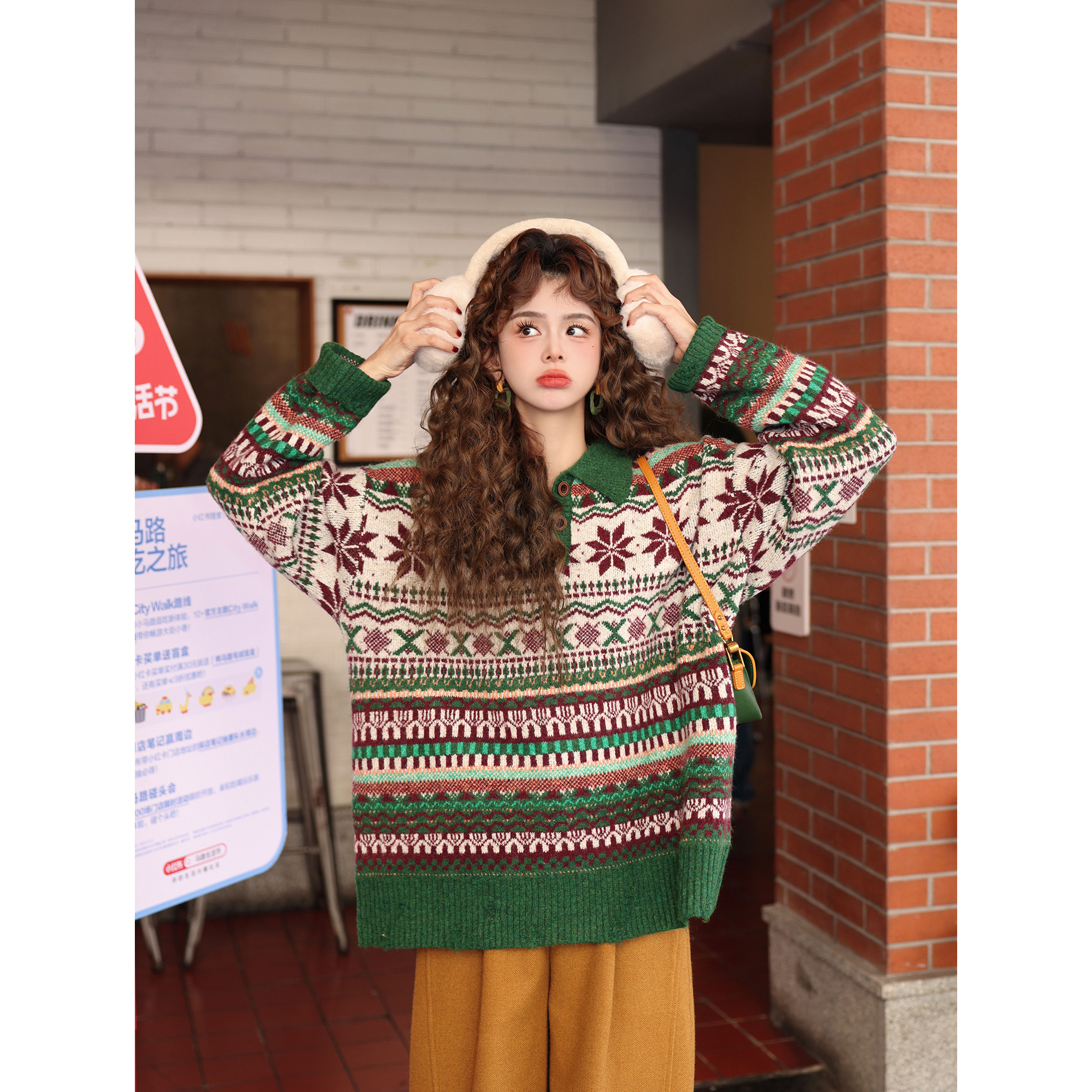 陈大器【芦花胜雪】港风复古提花套头针织百搭上衣毛衣JC1989616