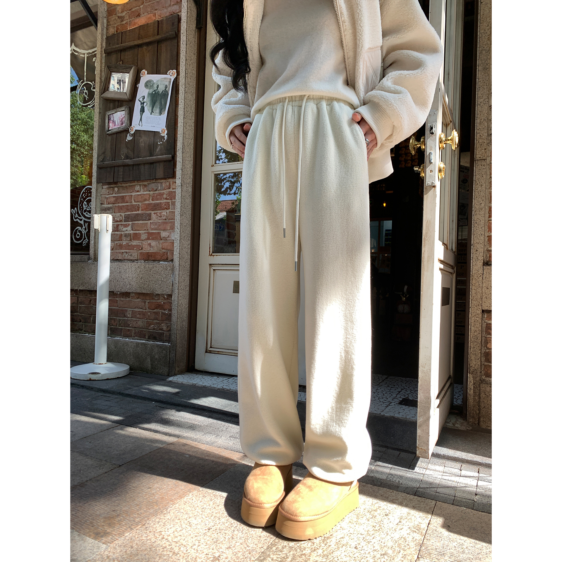 夏诗文 重磅高克重双面加厚奥粒绒女秋冬宽松直筒束口休闲裤汉服