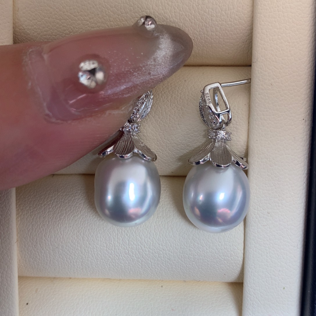 海水珍珠耳饰银S925镶嵌