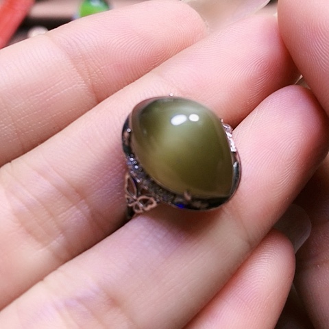和田玉戒指银S925镶嵌