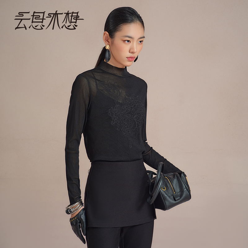 Ysimo-X云思木想 宝相麒麟 醋酸水溶绣花半高领长袖T恤13811