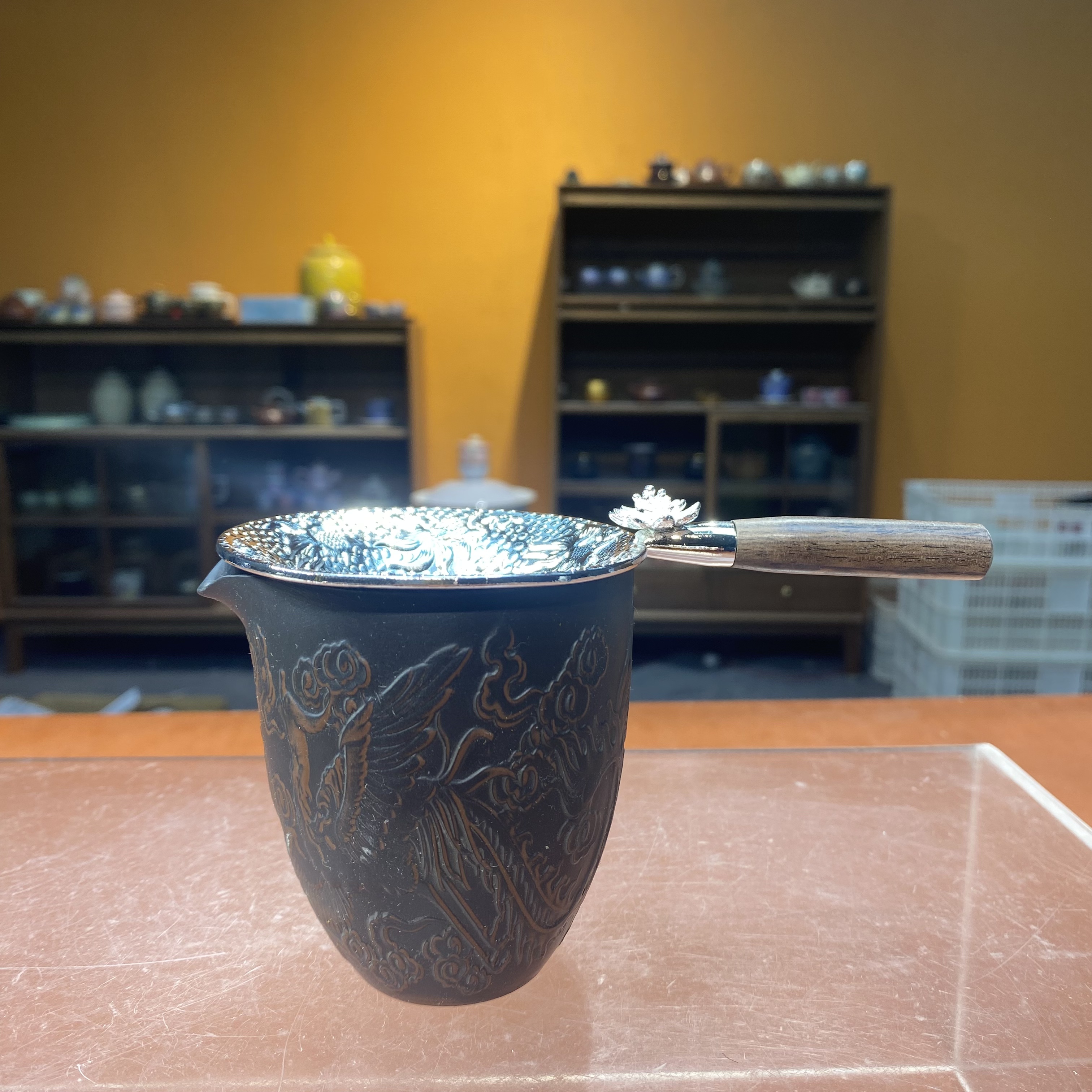 德化云仓 紫陶【龙O凤呈祥-公道杯】+合金檀木茶漏-2270（直播专享）