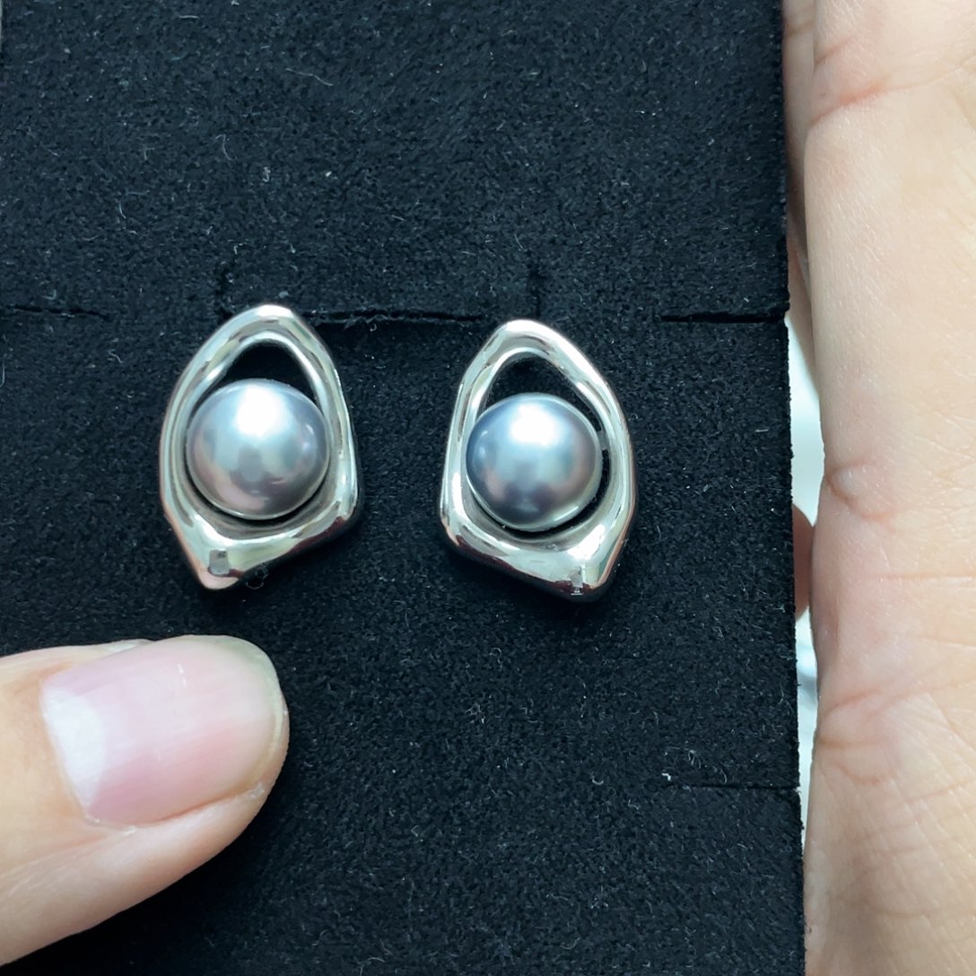海水珍珠耳饰银S925镶嵌