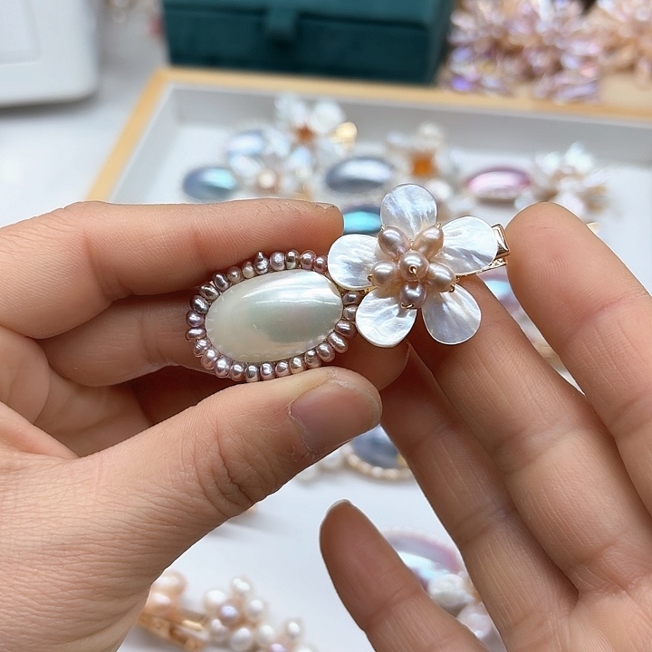 淡水珍珠发饰银S925镶嵌